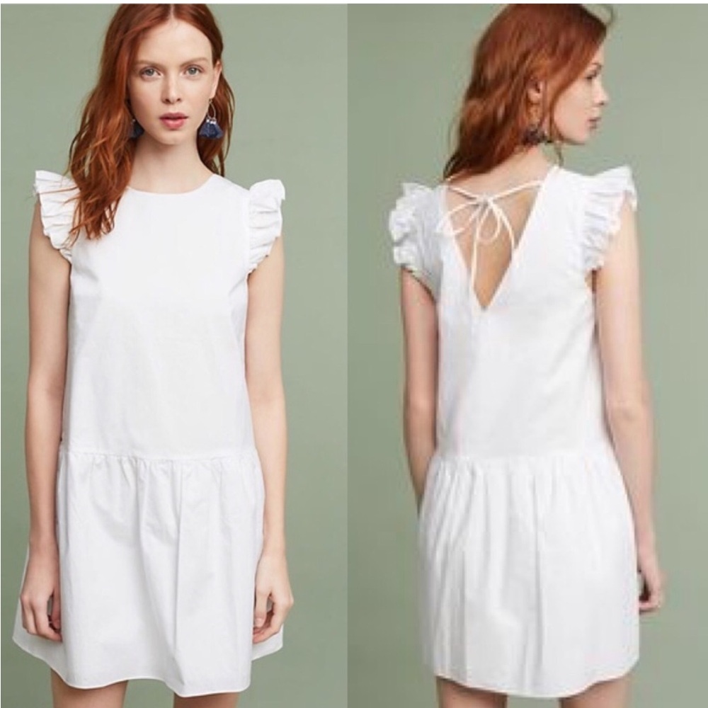 MAEVE ANTHROPOLOGY Sadie Poplin Drop Waist Dress Sz S Bridal Shower Bachelorette